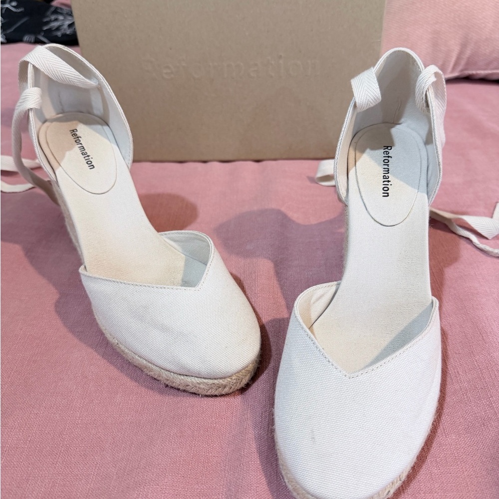 Reformation Women's White Espadrille Wedge Sandals Camille - Picture 7 of 7